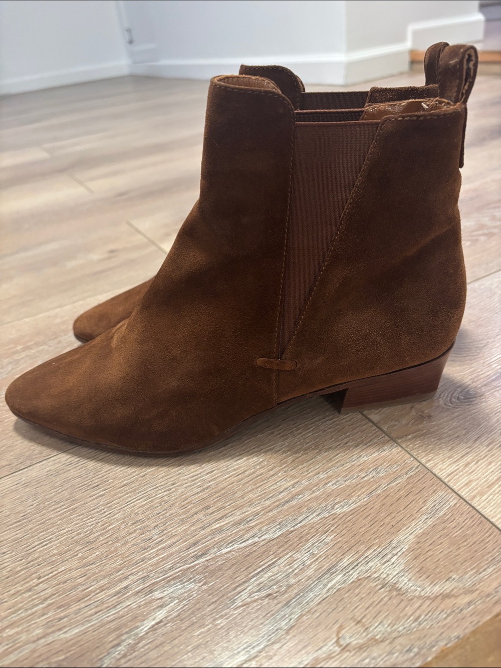 Aquatalia Brown Suede Ankle Boots with Low Stacked Heel